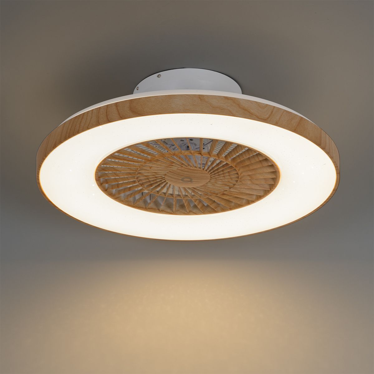 Plafondventilator hout print met ster effect 60cm incl. LED dimbaar met afstandsbediening - Climo