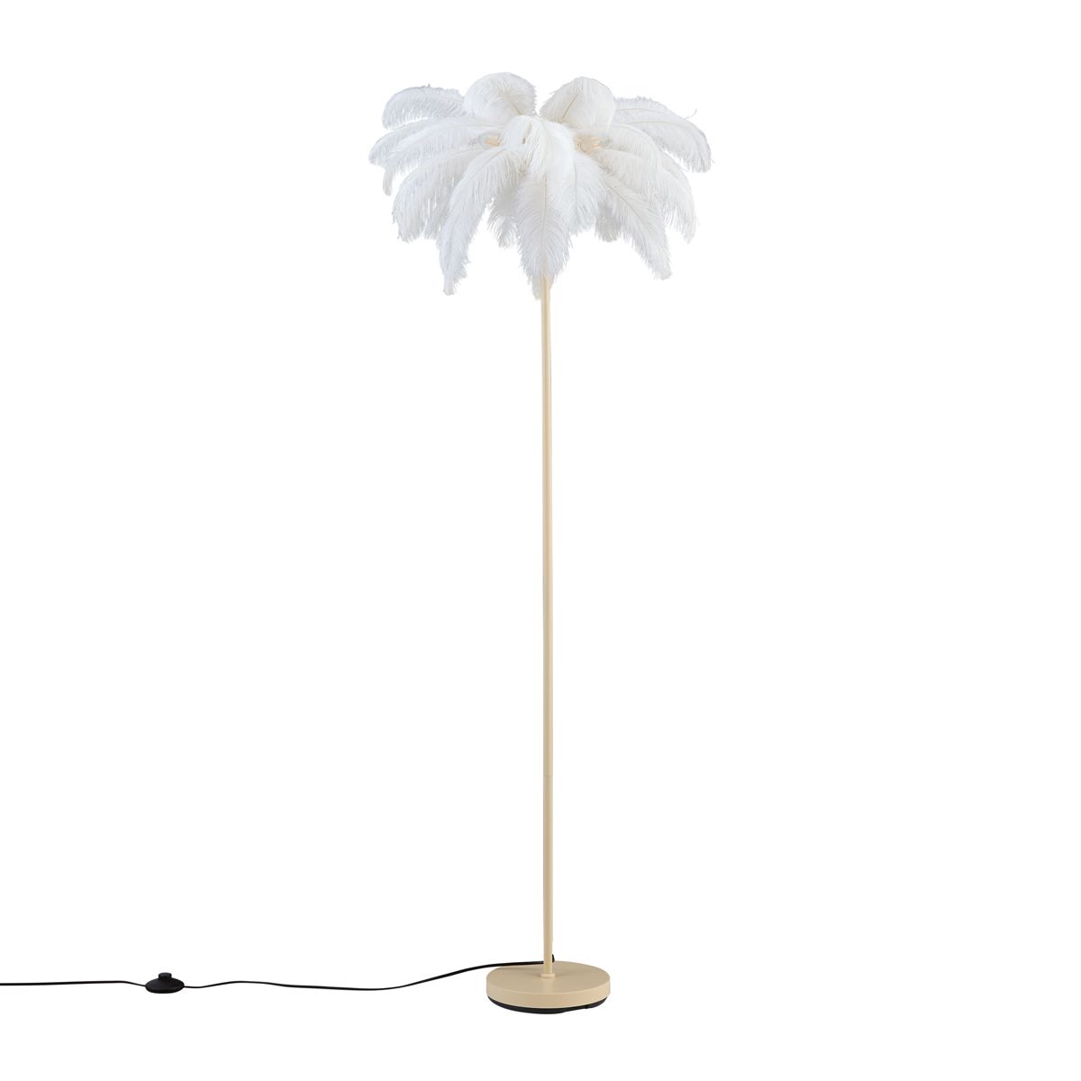 Art Deco vloerlamp beige met witte veren - Peahen