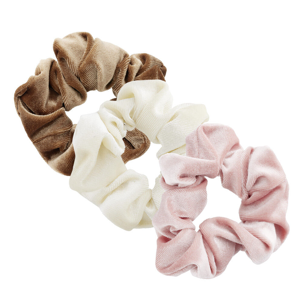 Chouchou velours marron rose blanc x3