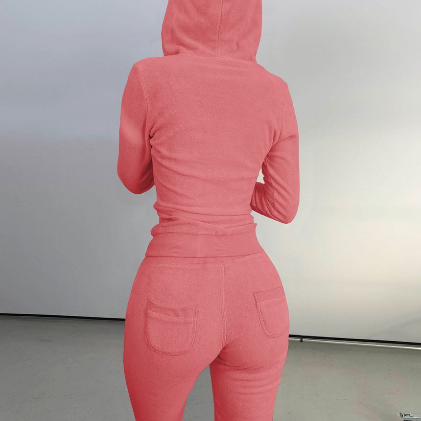 Bolgivy - Set: effen fleece hoodie met rits + tanktop + elastische tailleband met strakke pasvorm