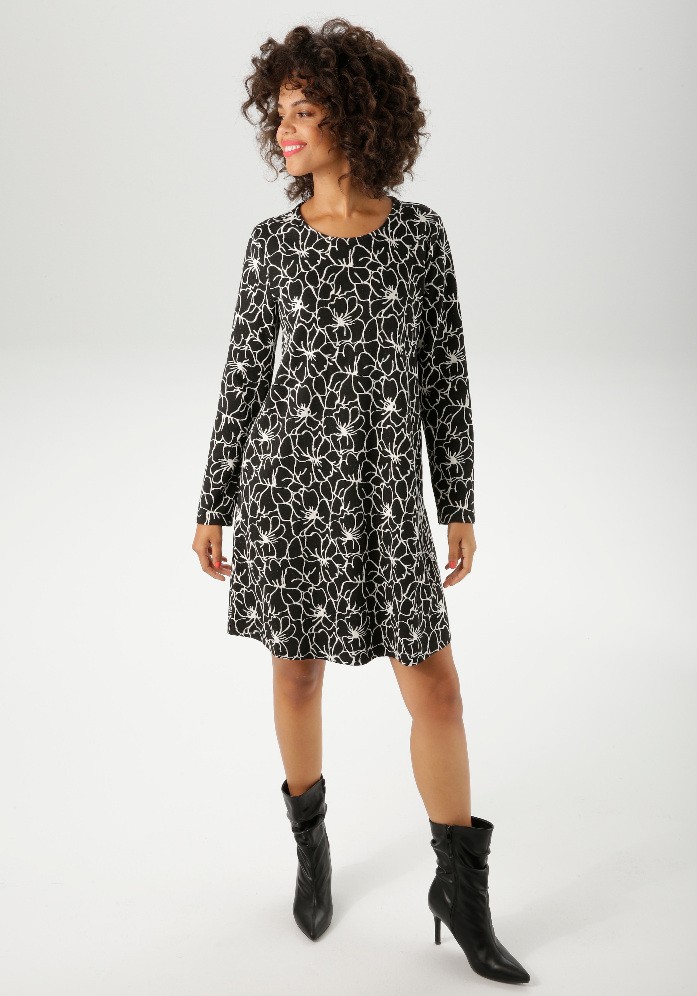 Aniston CASUAL Jerseykleid mit grafischen Blüten - jedes Teil ein Unikat - NEUE KOLLEKTION