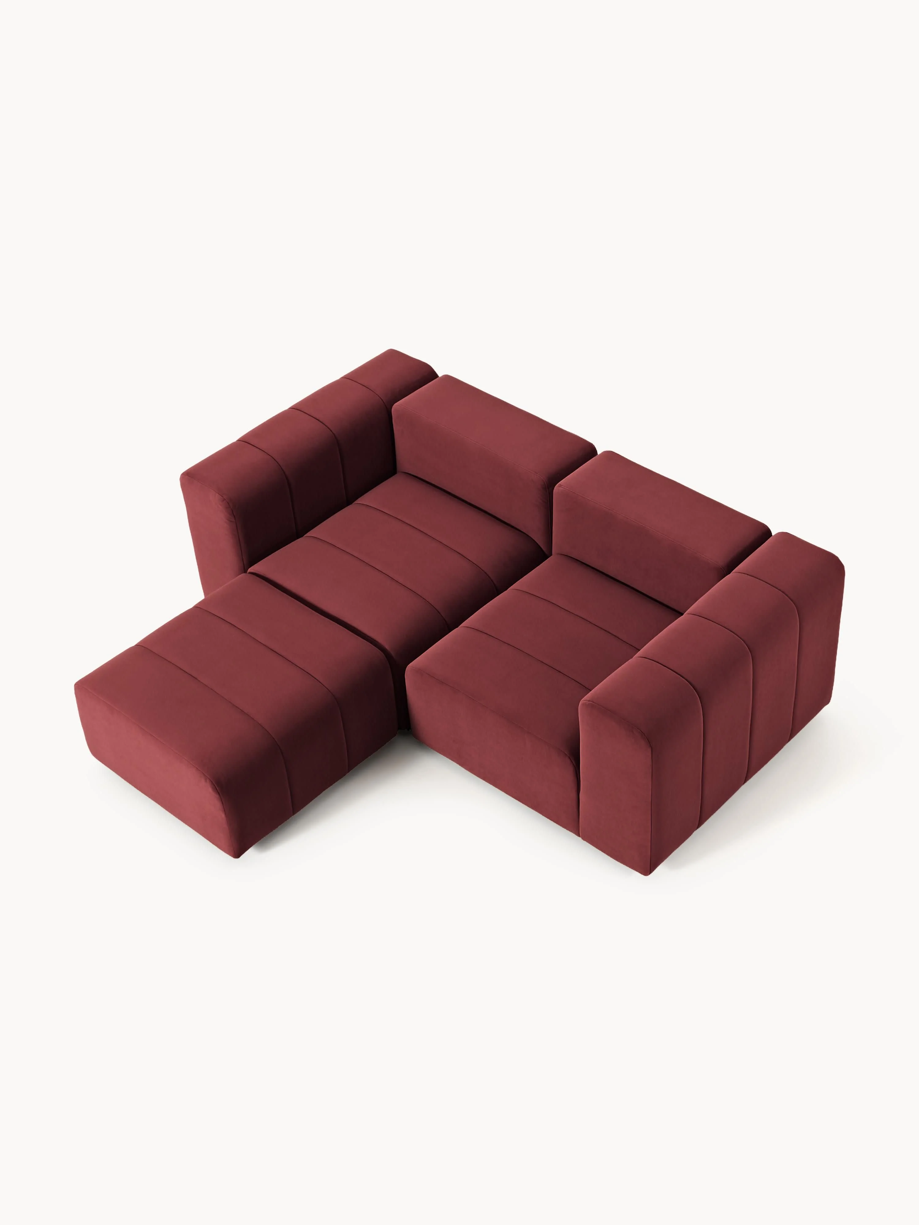 Fluwelen modulaire bank Lena (3-zits) met poef (links/rechts)