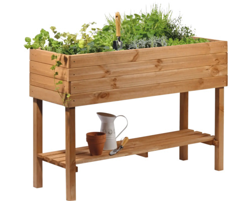 Verhoogd tuinbed op palen, inclusief plank, 117 x 40 x 80 cm, bruin