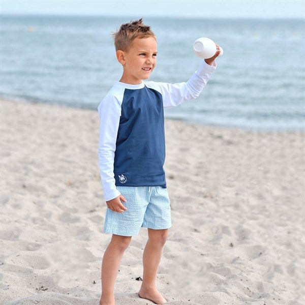 Køb Petit Crabe Blue/White Raglan UV Badebluse