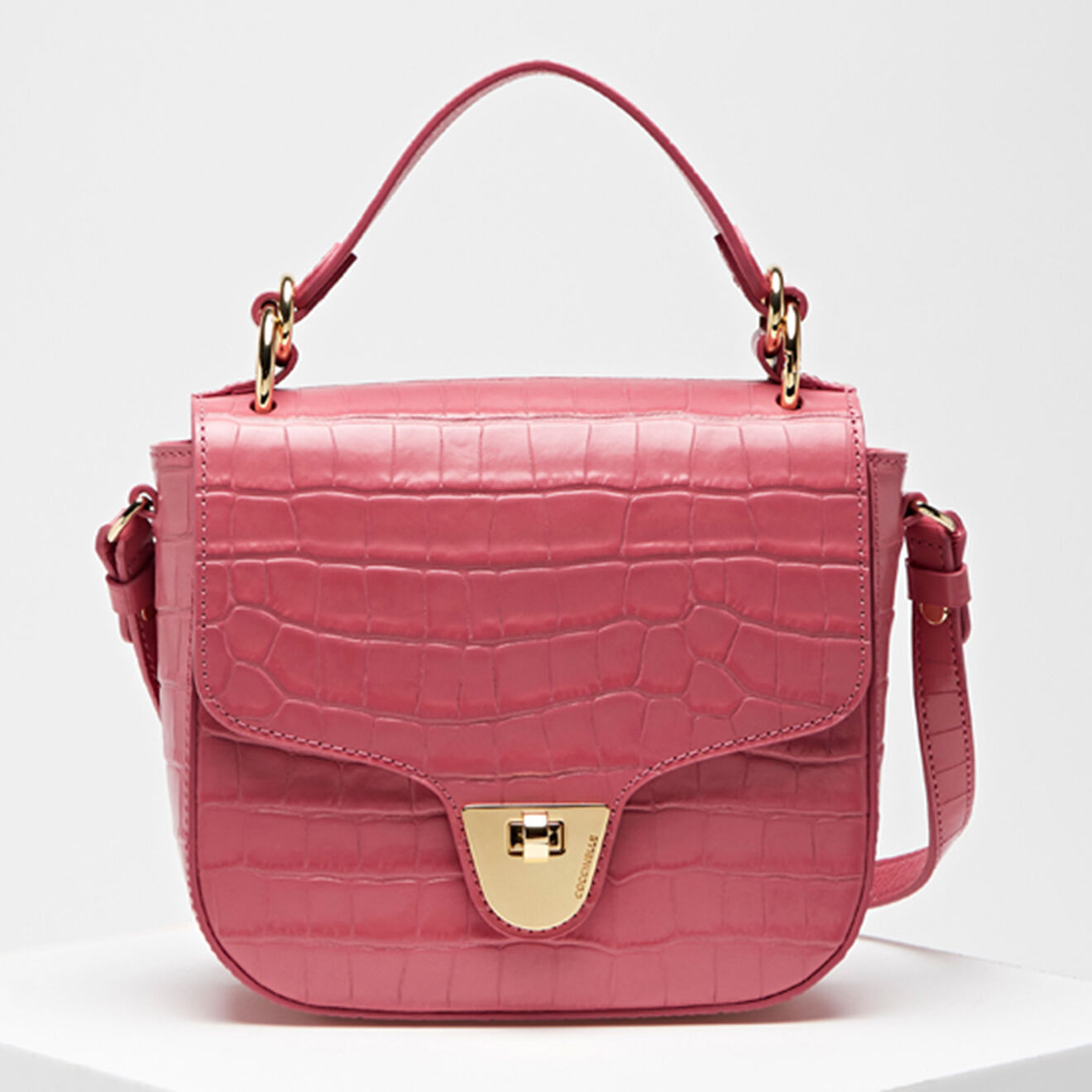 Coccinelle Petit sac à main en Cuir croco Florence Shiny Soft rose - 19.5x18x6 cm