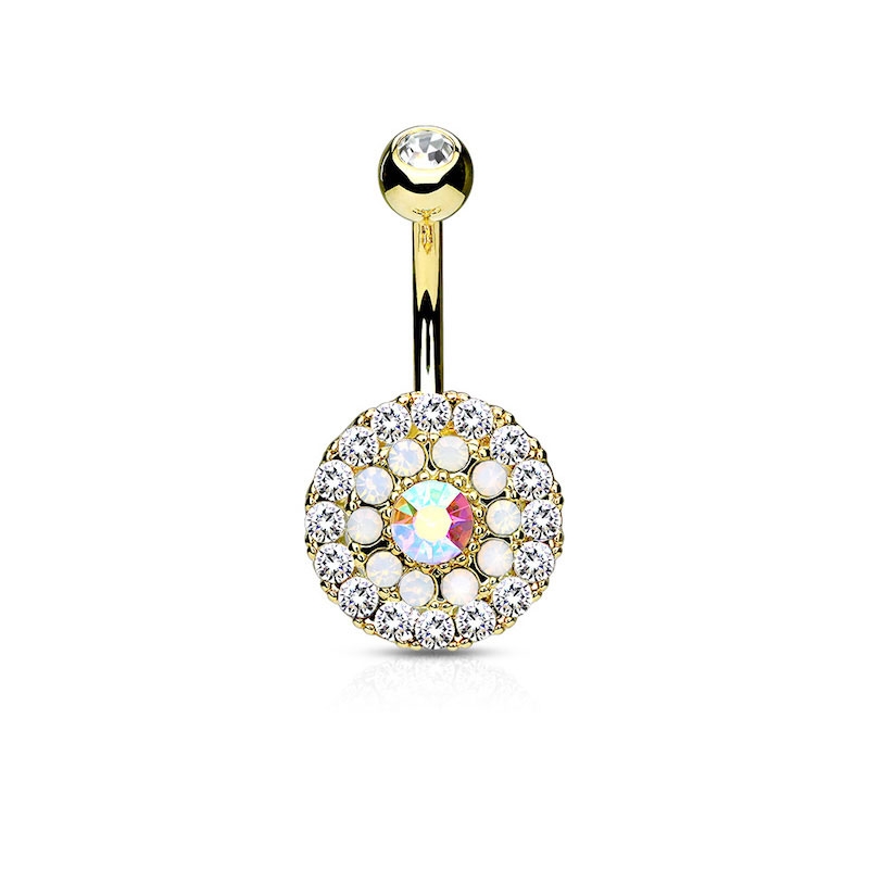 (10mm) 316L Chirurgenstahl Bauchnabelpiercing mit Gewindeverschluss Strass Kreis - Gold