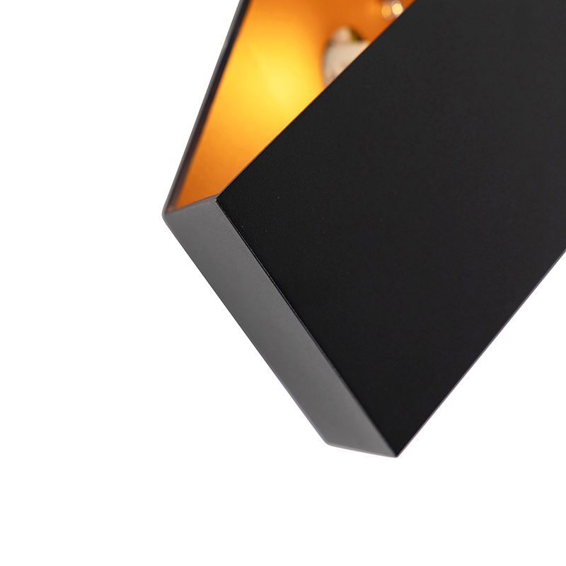 Design wandlamp zwart met gouden binnenkant - Fold