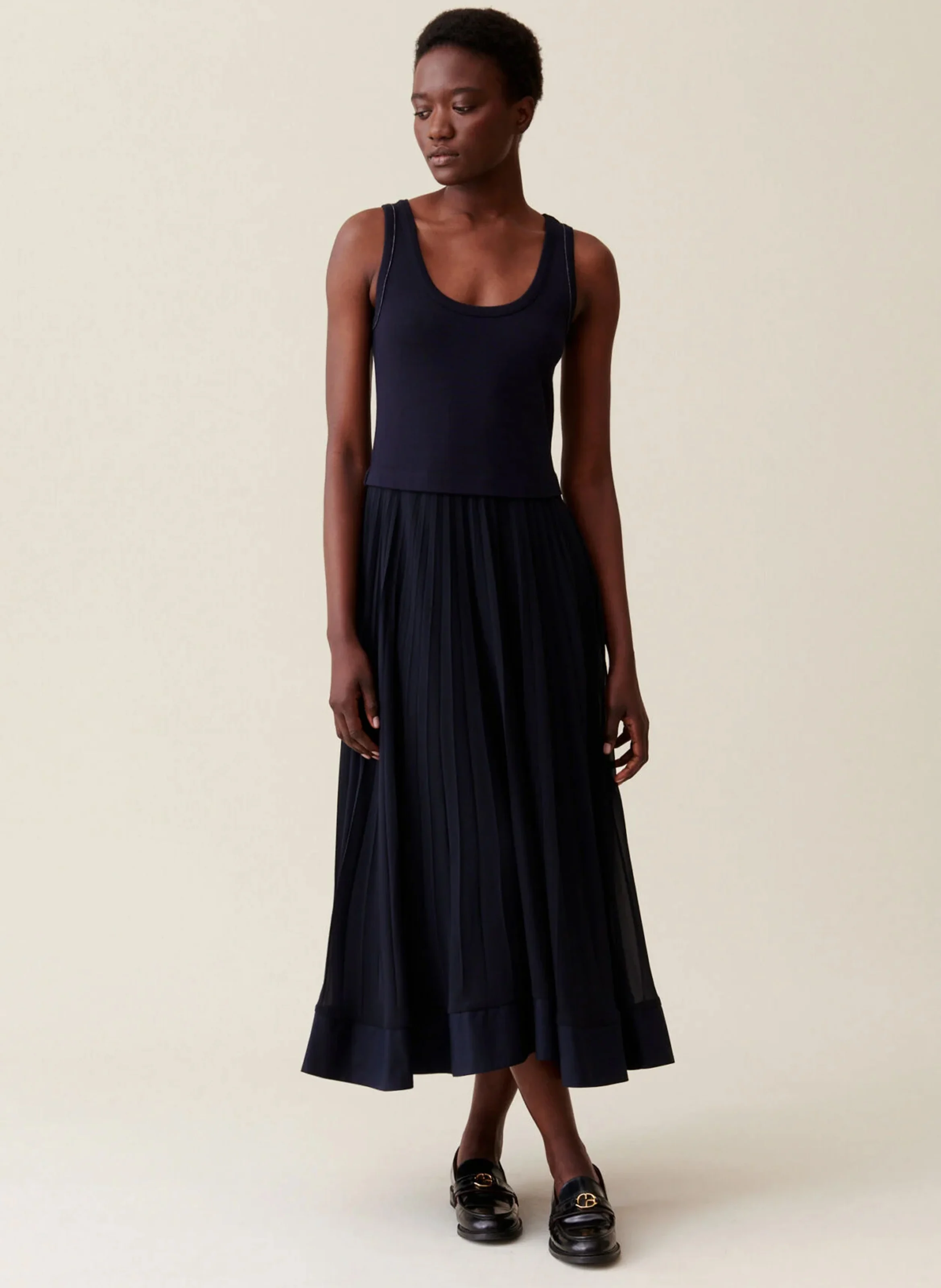Robe longue plissée | Jean brut
