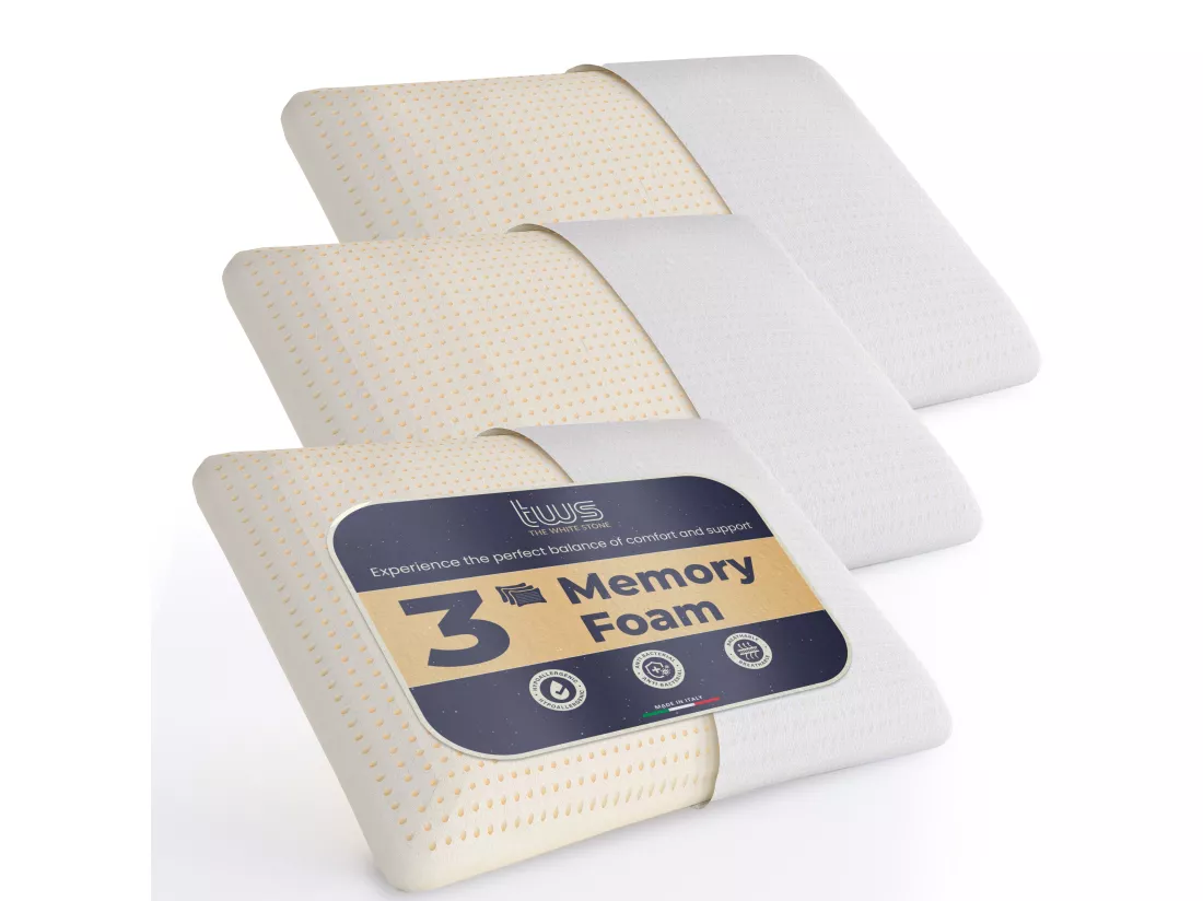 The White Stone Ensemble de 3 Oreillers en Memory Foam 40 x 70 cm | Hauteur 11 cm | Oreillers Cervicaux Hypoallergéniques, Ergonomiques et Respirants | Fonction Antisuffocation et Rafraîchissante