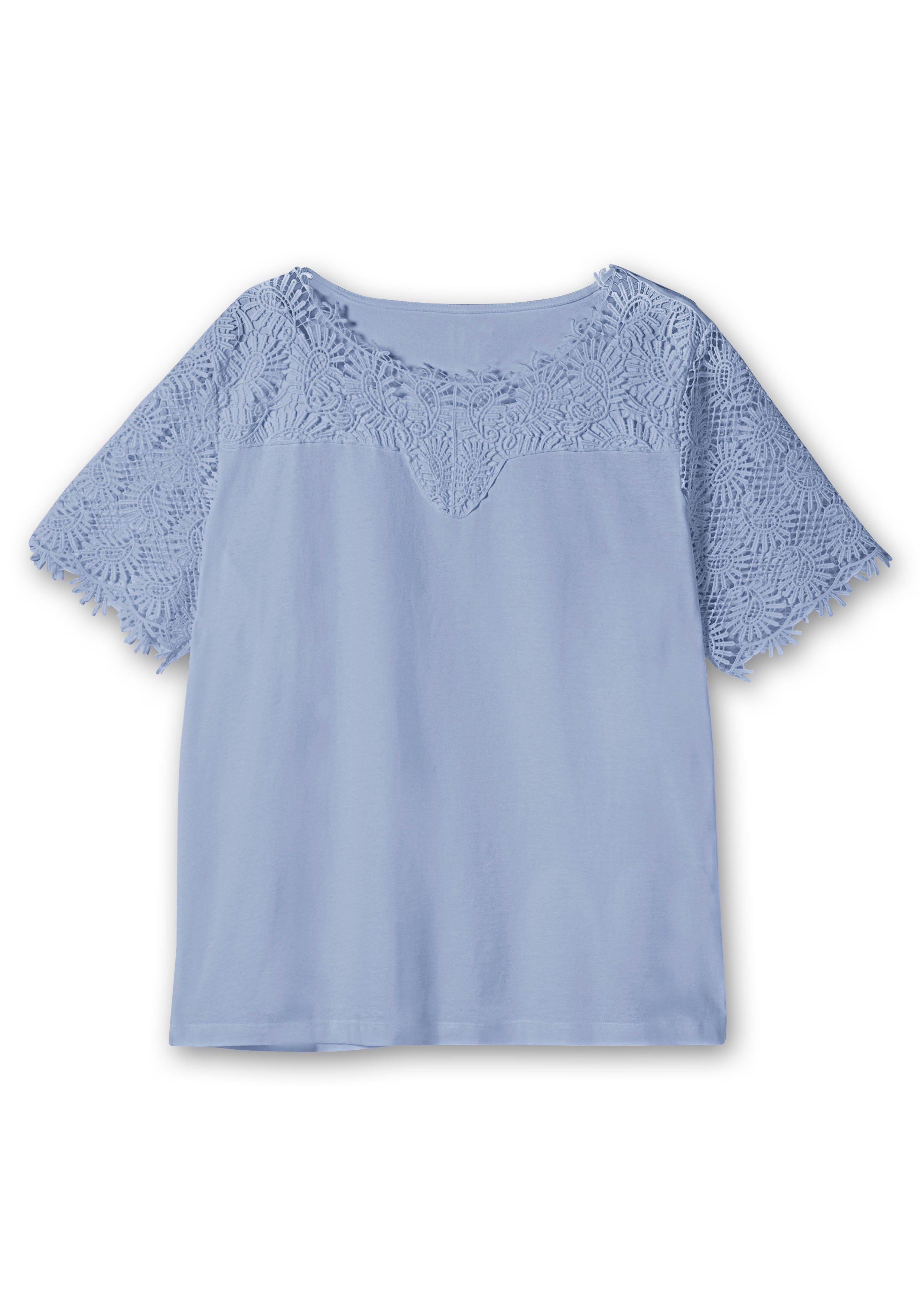Shirt mit transparentem Spitzenbesatz