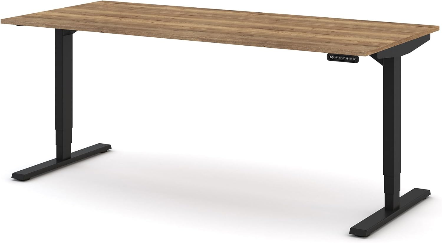 ASSMANN Elektrisch höhenverstellbarer Schreibtisch Y-Line 180x80cm Eiche Tabak Schwarz, TÜV-Zertifiziert, Memoryfunktion, Kollisionsschutz, 5 Jahre Herstellergarantie einfache Montage für Büro und