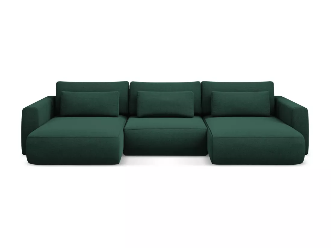 Canapé d'angle panoramique convertible en tissu texturé - bouteille verte - KAPUA