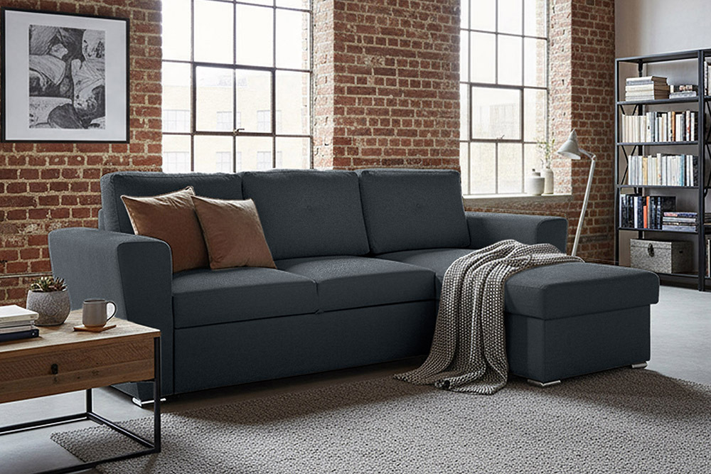 Schlafecksofa APARTMENT 245cm grau Strukturstoff inkl. Stauraum beidseitig aufbaubar