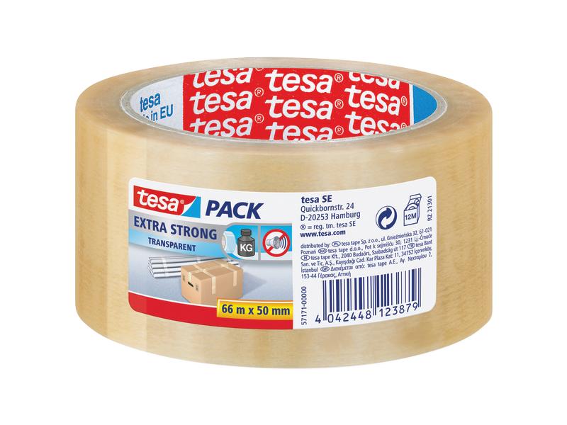 tesa Klebeband Extra Strong 50 mm x 66 m, 1 Rollen Transpar Transparentes Verpackungsband