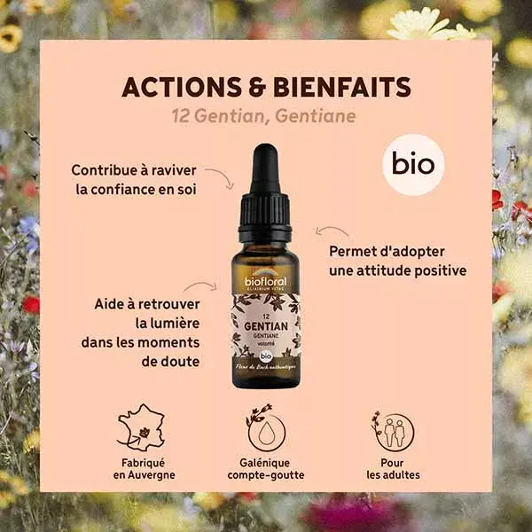 Óleo de Gentian Orgânico Demeter 20 ml, Biofloral Bach Flower Remedy 12