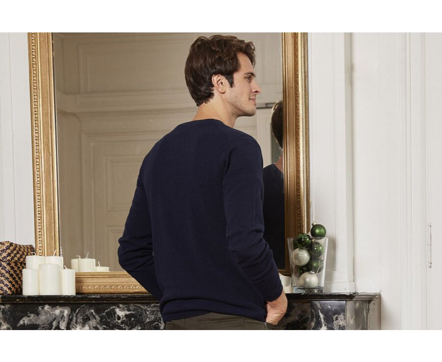 Pull laine homme col rond boutonné Bleu marine - CULIAN