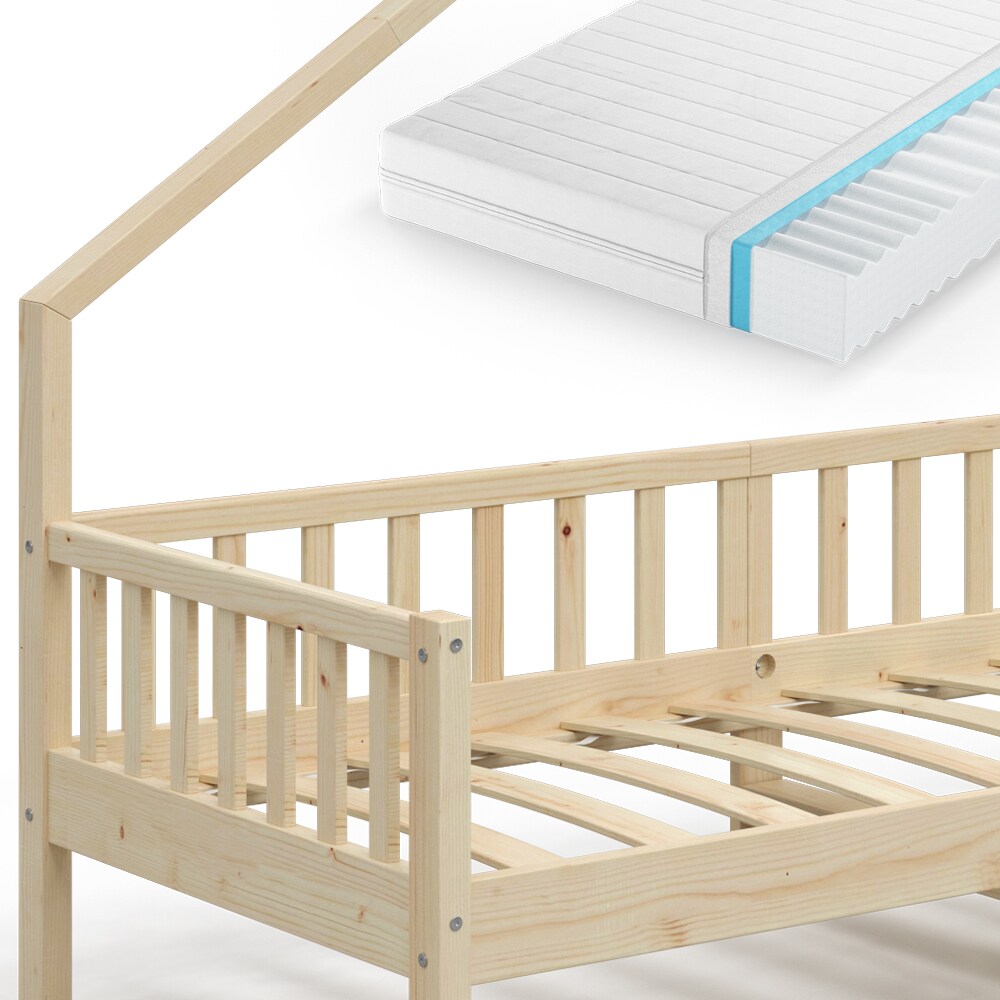 VitaliSpa Hausbett Kinderbett Spielbett Noemi 90x200cm inkl. Matratze natur