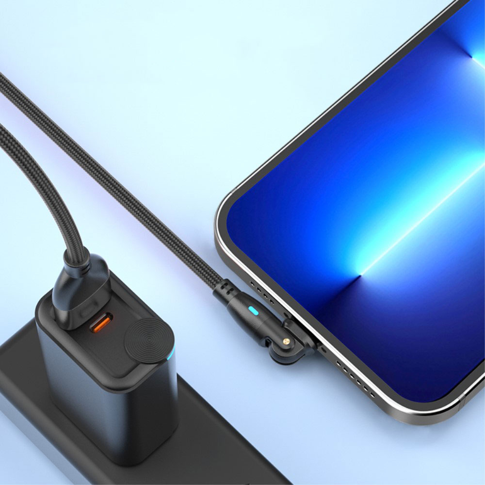 (1m) 3A USB A auf USB C Ladekabel 180° Nylon Datenkabel mit LED - Violett