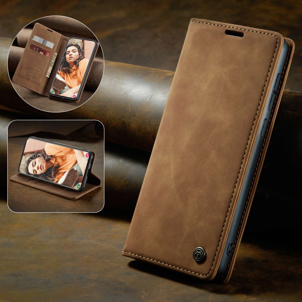 Samsung Galaxy S21 FE 5G Leder Tasche Flip Wallet Etui mit Kartenfächern - Hellbraun