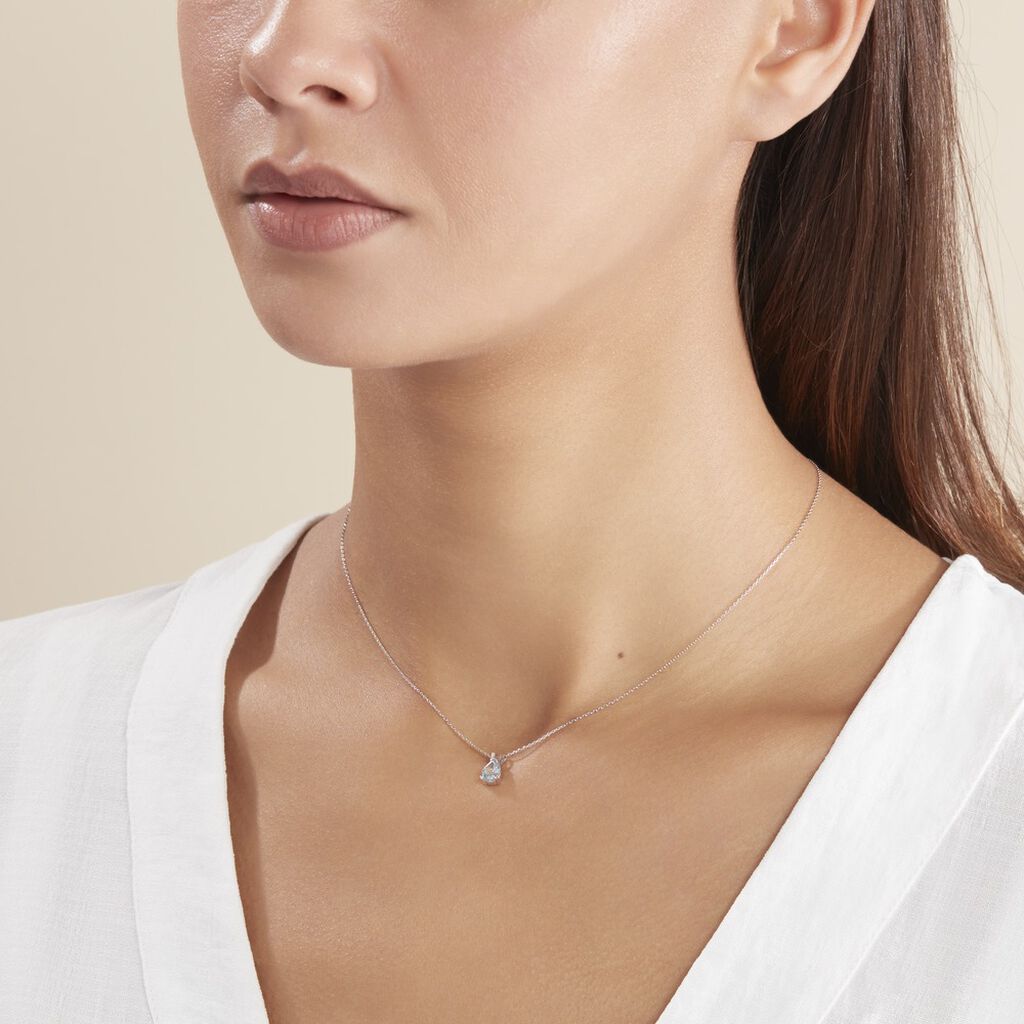 Collier Teresa Or Blanc Topaze Et Diamant