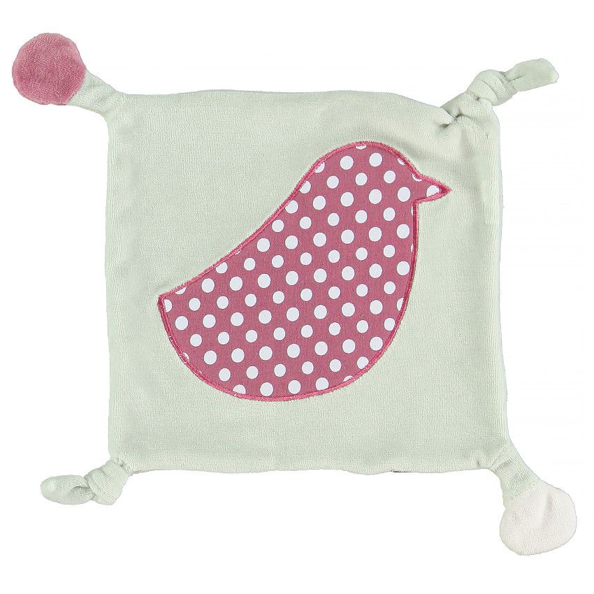 Doudou avec broderie oiseau 20x20 cm - Gris/Vert