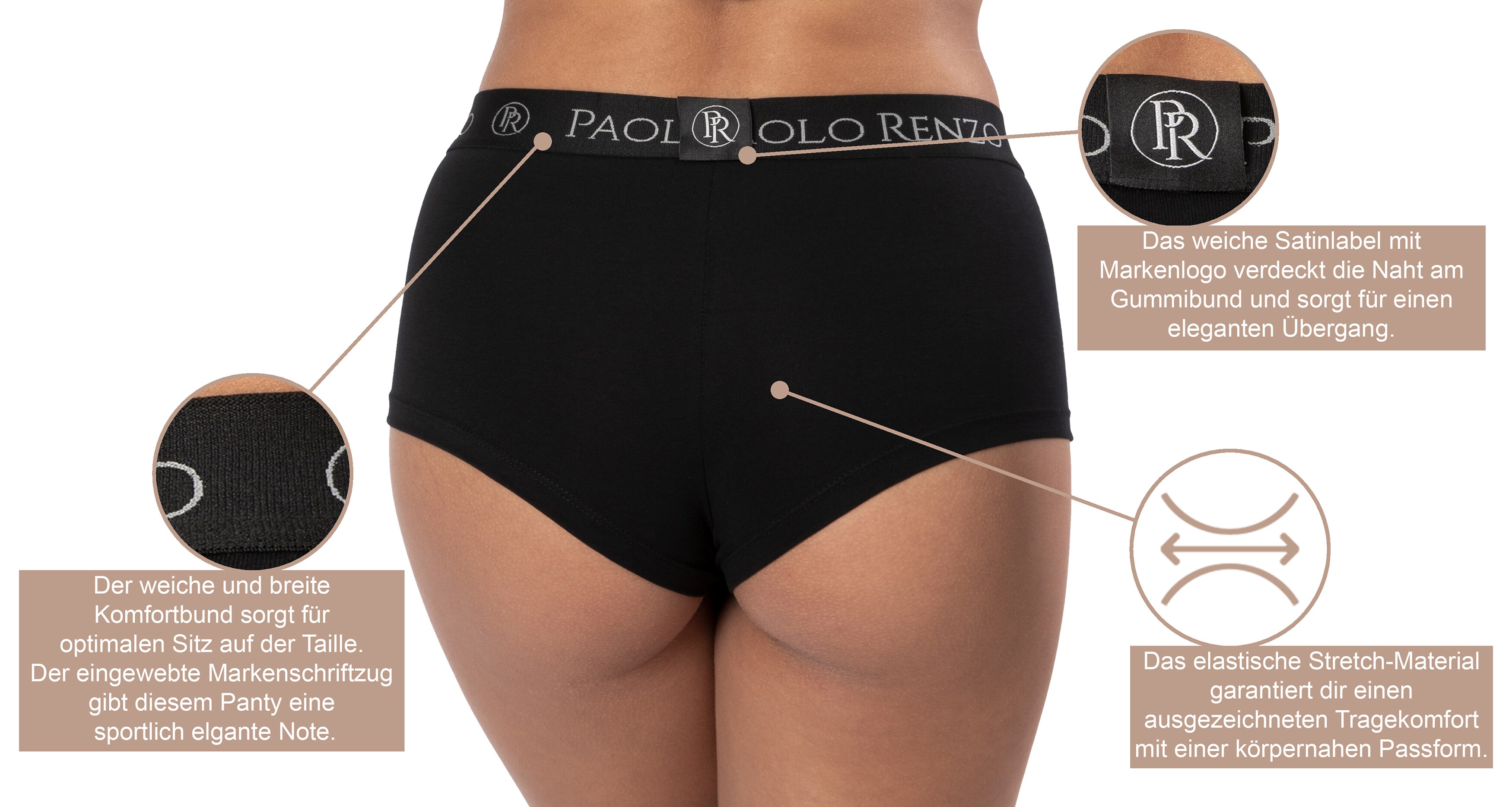 Paolo Renzo® Damen Baumwoll Panty SPORT LINE 3 Paar - Größe M - Schwarz