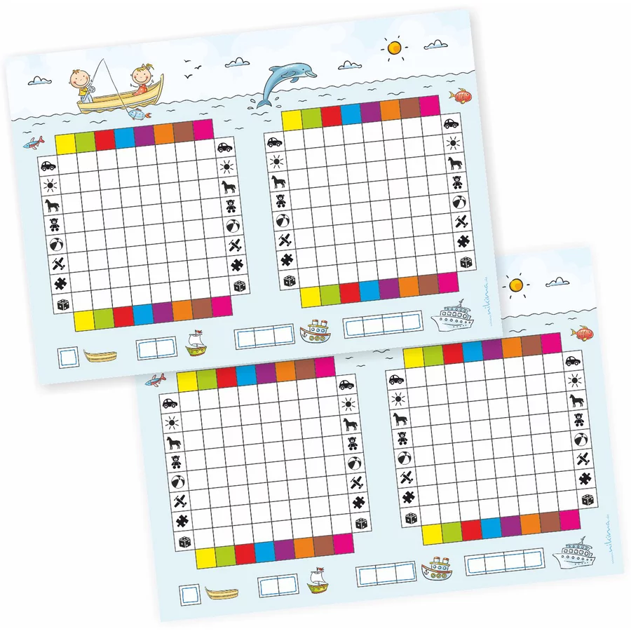 Nikima Papeterie 2er Set A5 Spielblock Schiffe versenken JUNIOR KIDS Reisespiel Flottenmanöver bunt