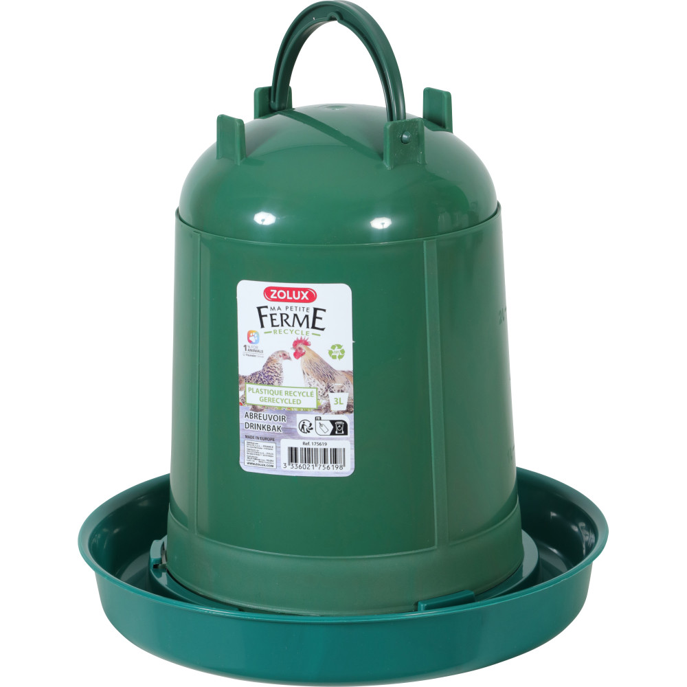 Abreuvoir en plastique recyclé 3 litres, vert, basse cour