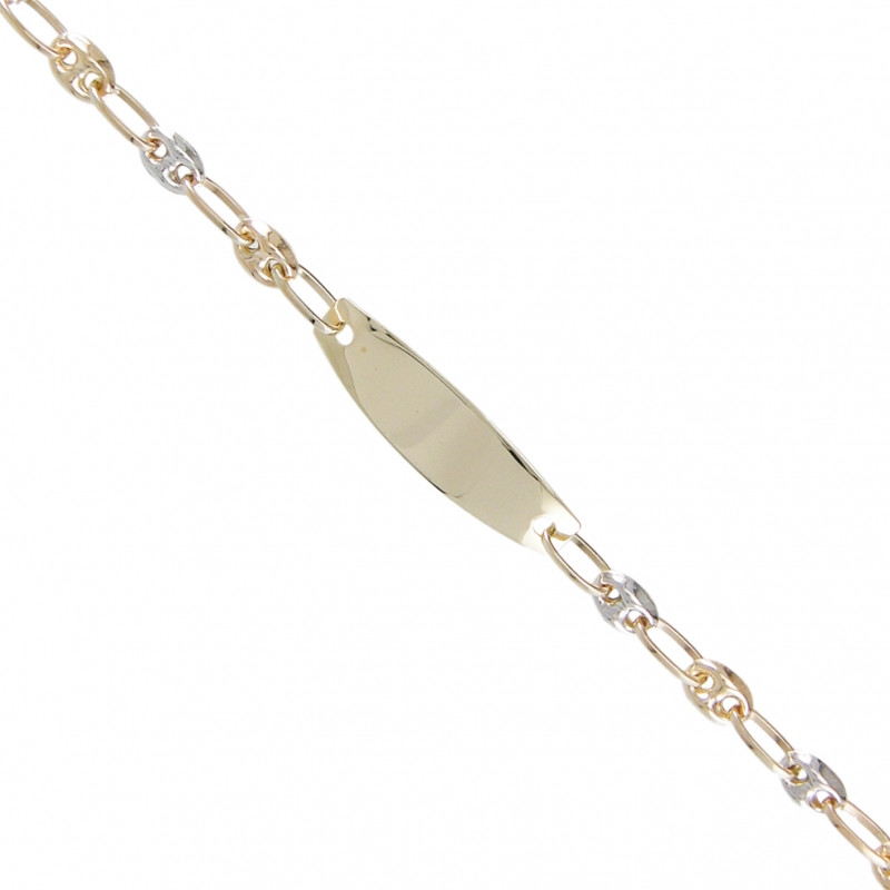 Bracelet Enfant Or Bicolore - Jaune et Blanc - Gourmette Identité - Maille Grain de Café - Personnalisable