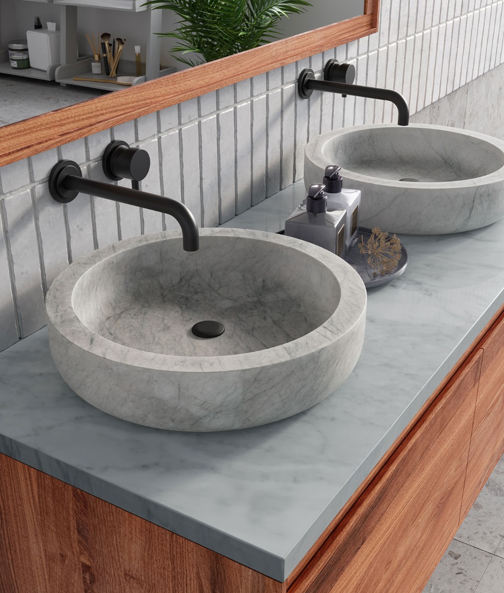 Forzalaqua Verona badmeubel 140cm pure walnut met wastafelblad en 2 waskommen carrara