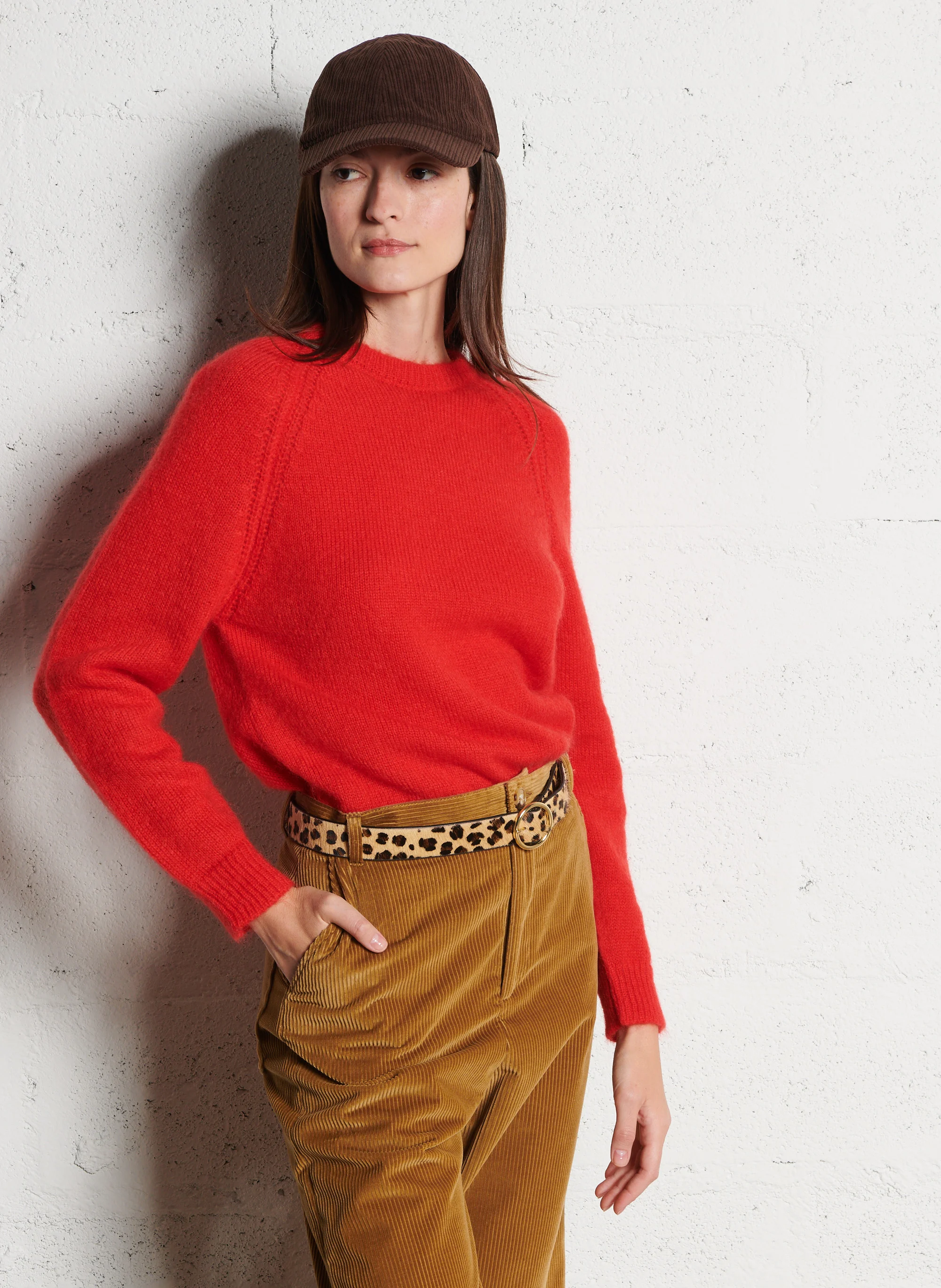KENAN - Pull col rond droit en mohair mélangé | Rouge