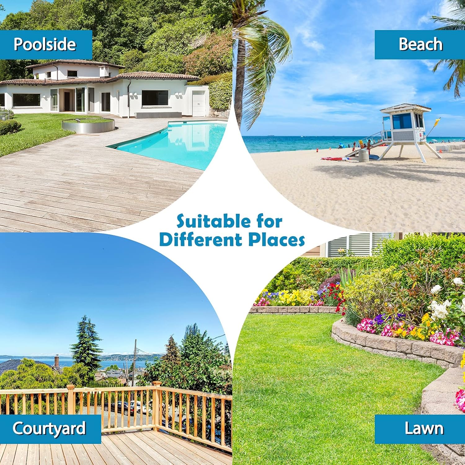 GIANTEX 2er Set Sonnenliege mit Dach, Gartenliege klappbar, Campingliege Strandliege Verstellbarer Rückenlehne, Liegestuhl mit Seitentasche, Liege Reiseliege bis 150 kg belastbar Relaxliege (Blau)