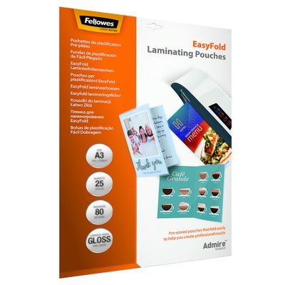Fellowes - 25 pochettes de plastification A3 (303 x 426 mm) - 80 microns - brillantes pré-pliées