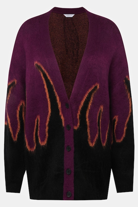Strickjacke, oversized, Flame-Abschlüsse, V-Ausschnitt, Langarm, Unisex