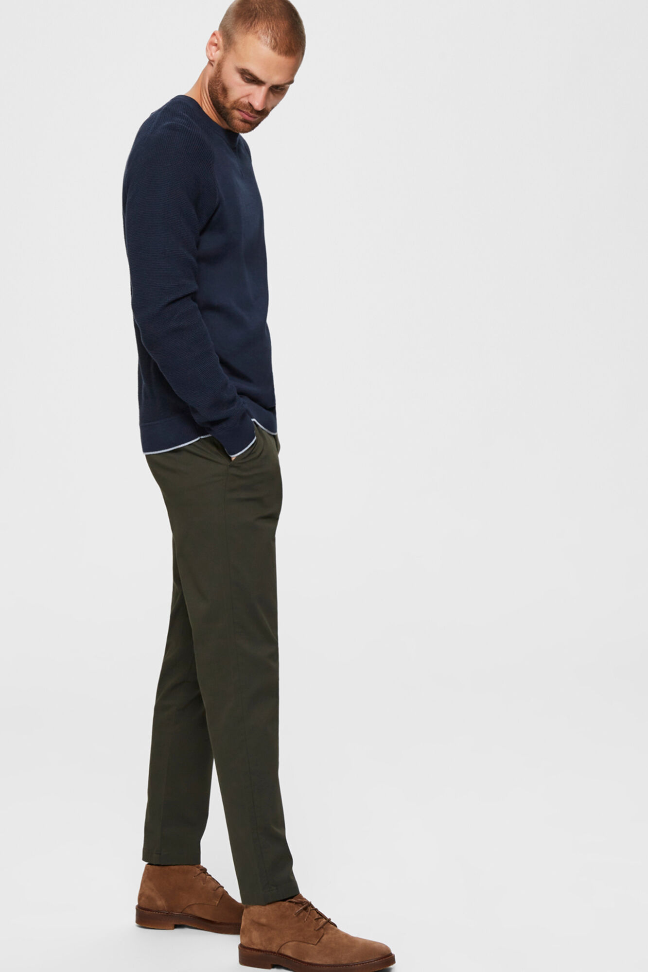 Calças compridas slim fit estilo chinês - Verde