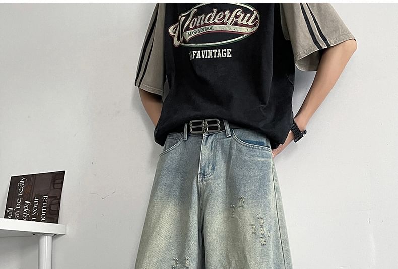 AXEN - Mid Rise Distressed Washed Capri Loose Fit Jorts