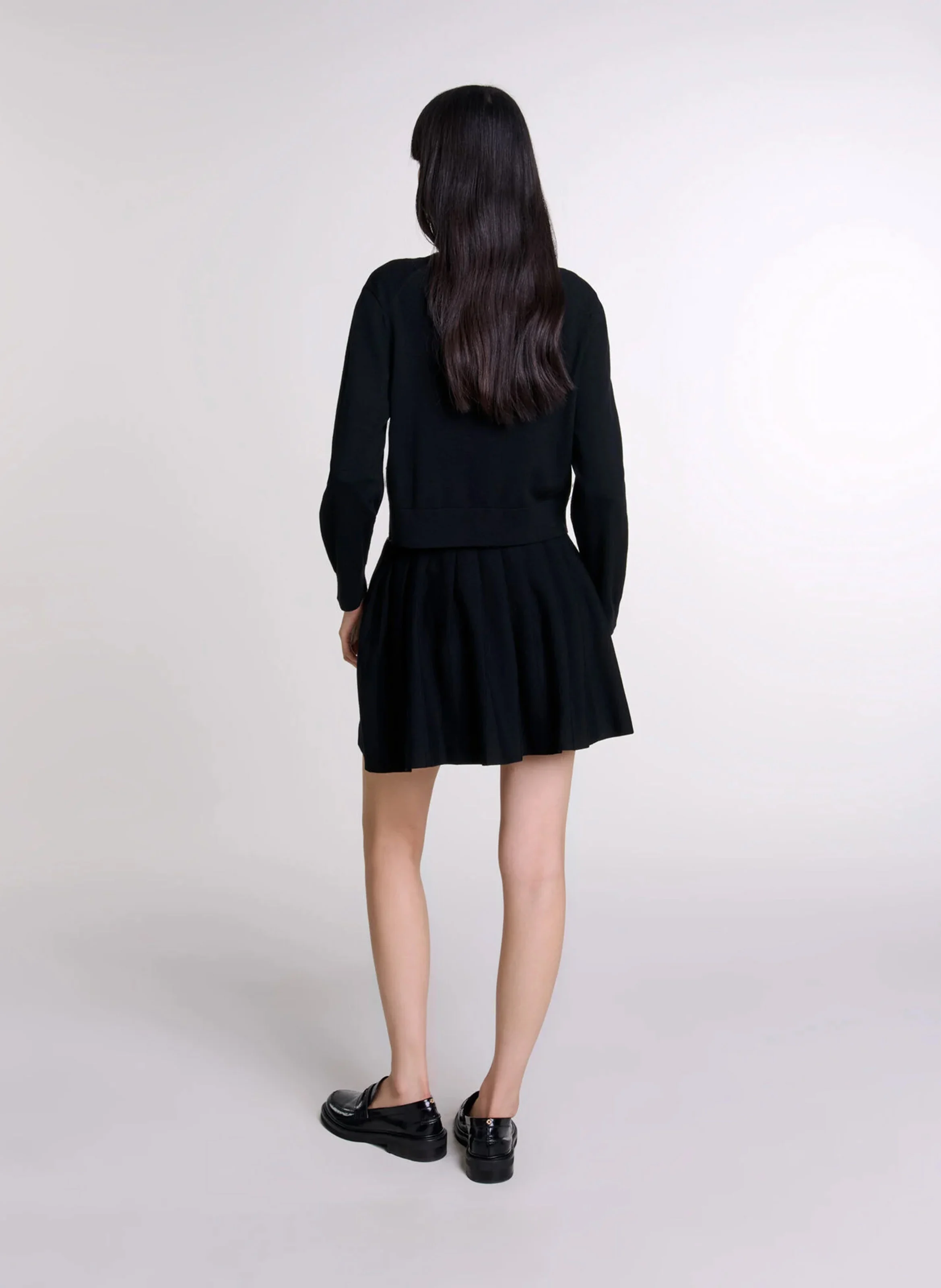 Cardigan col rond en laine mélangée | Noir