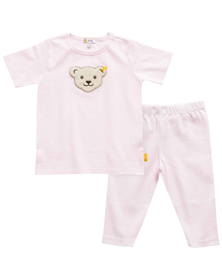 Schlafanzug BASIC RINGEL 2-teilig kurzer Arm in rosa/weiß