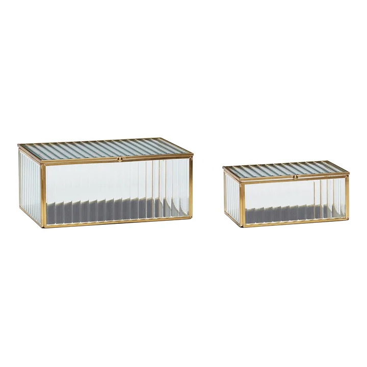 Hübsch Interior - Ripple Glasboxen, Messing / klar (2er-Set)