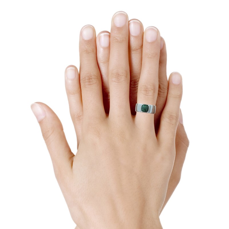 Bague Argent Large Pyramide Malachite
