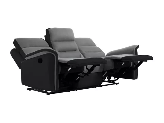 Canapé de Relaxation 3 places en Microfibre et Simili Léon - Gris et Noir - L191 x 94 x 100cm - Loungitude