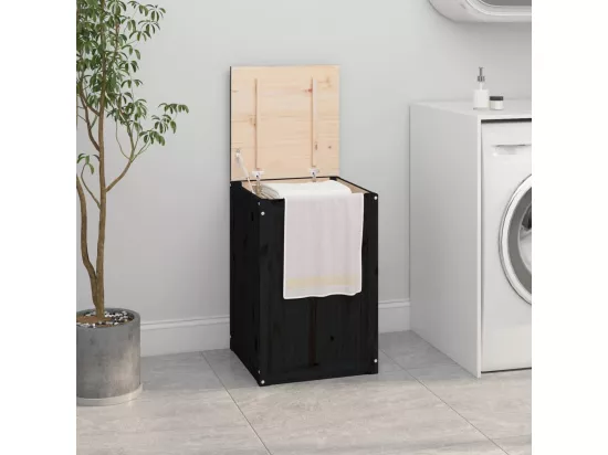 Boîte à linge Noir 44x44x66 cm Bois massif de pin