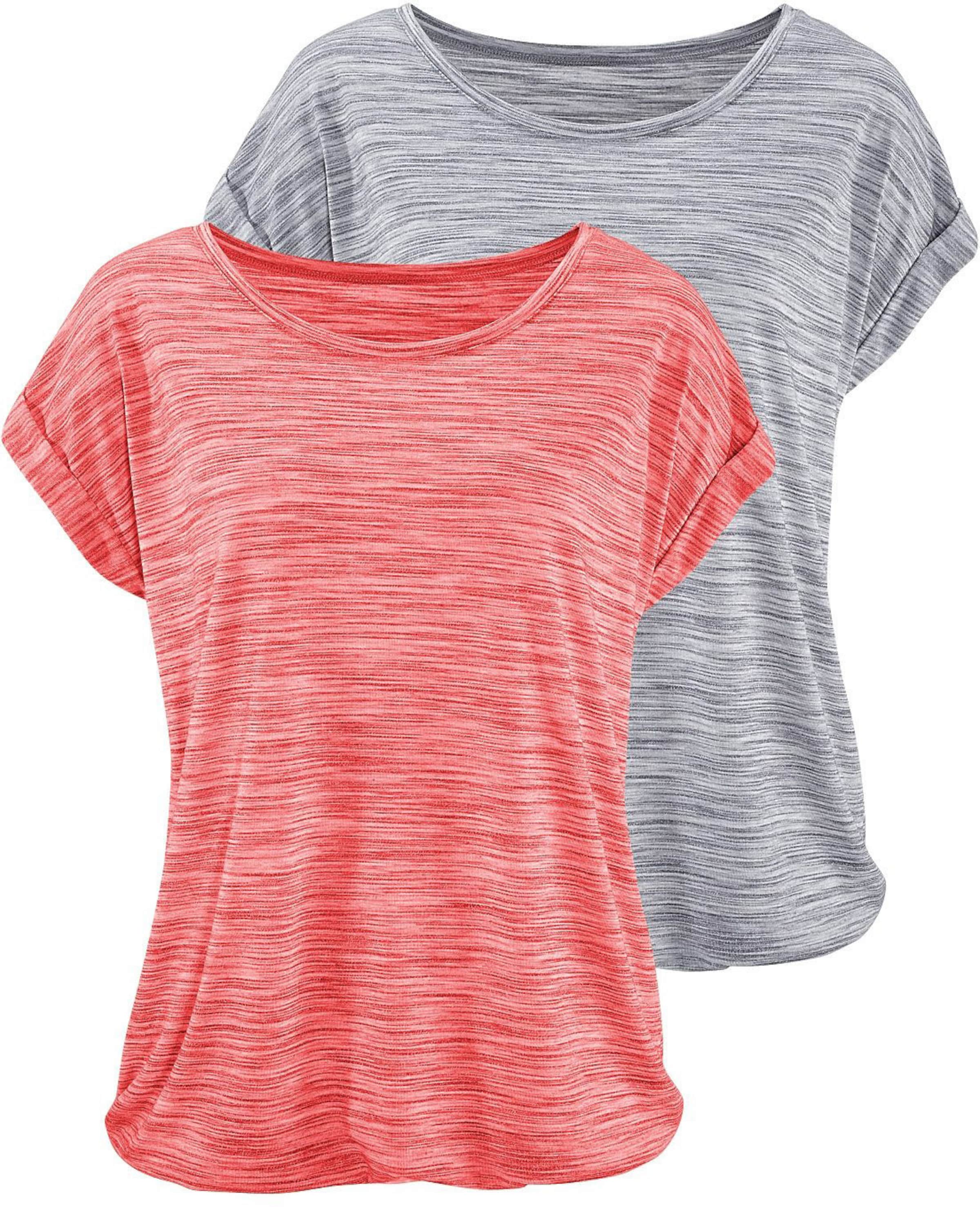 Beachtime Kurzarmshirt in apricot-meliert, grau-meliert