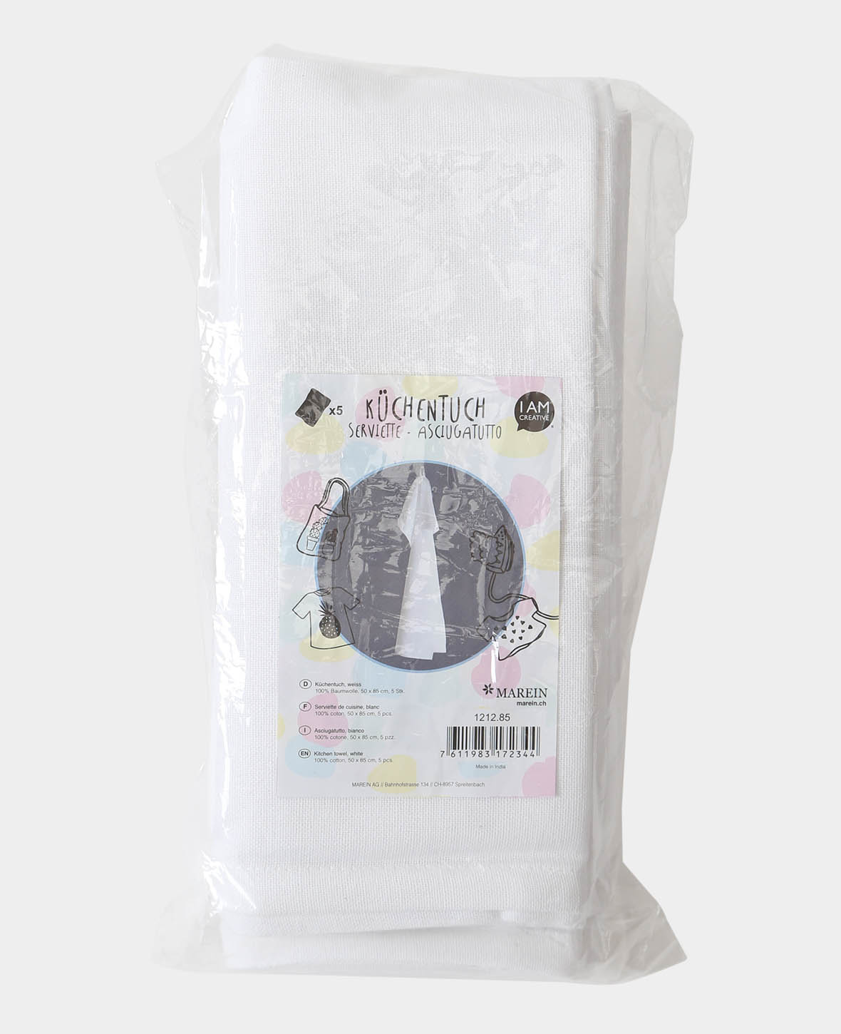 (5er Set) 50x85cm Baumwolle DIY Küchentuch Geschirrtuch - Weiss