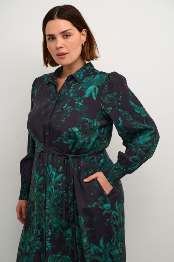 Kaffe Curve KCmina Shirt Dress Black/green painted flower