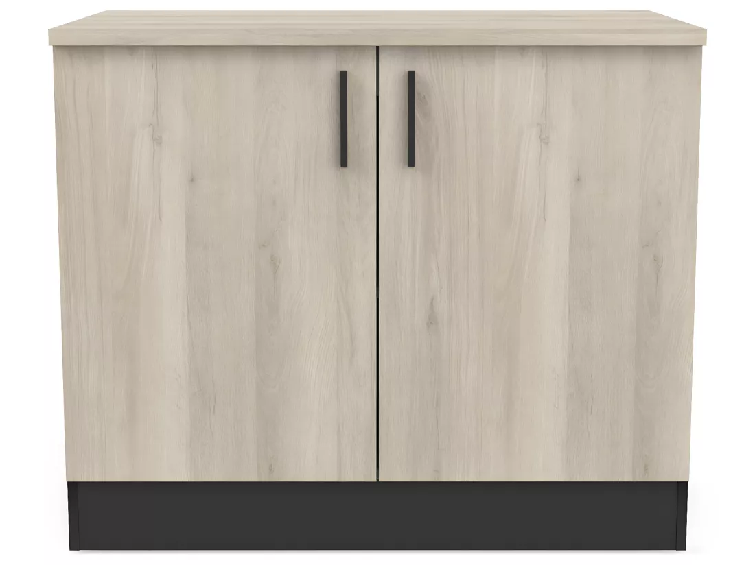 Meuble de cuisine bas coloris chêne kronberg, noir mat - Longueur 100 x Hauteur 85 x Profondeur 60 cm