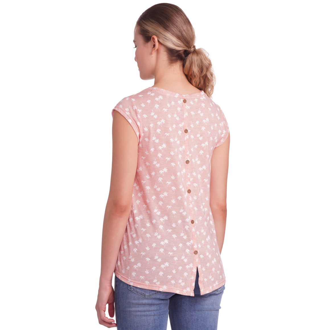 Gina Damen T-Shirt mit Zier-Knopfleiste rosa