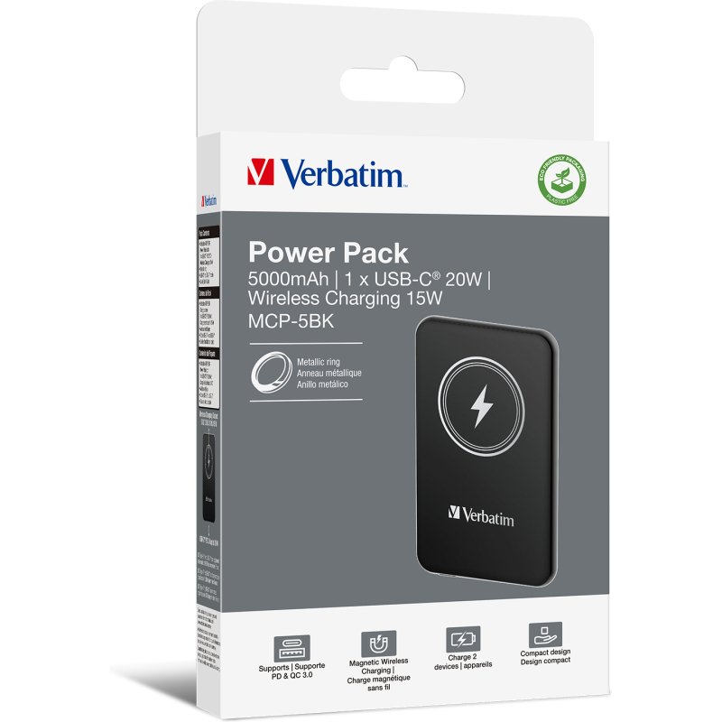 Verbatim Charge 'n' Go Lithium Polymère (LiPo) 5000 mAh Recharge sans fil Noir