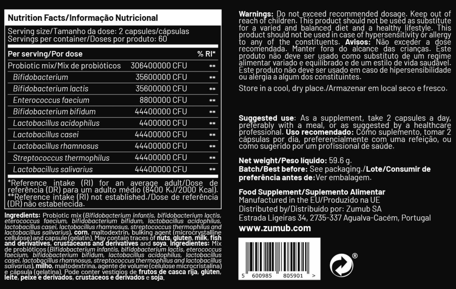 Zumub Probióticos 30 Cápsulas