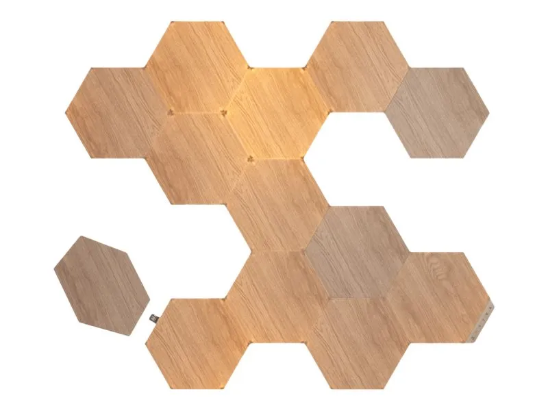 Nanoleaf Elements Starter Kit - Trådløs belysningsindstillingspanel - LED x 13 - total: 24.83 W - varmt til køligt hvidt lys - hexagon - træ